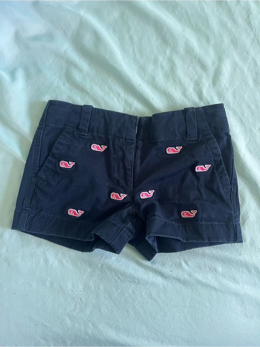 Vineyard Vines Girls 2T Navy Pink Whale Embroidered Chino Shorts Preppy